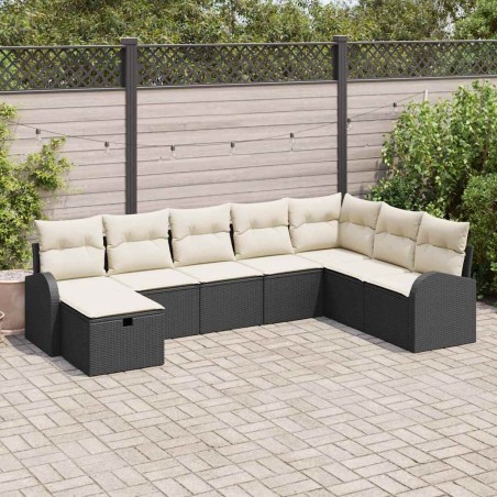 vidaXL Set da Giardino 8 Pezzi con Cuscini in Rattan e Poliestere Nero