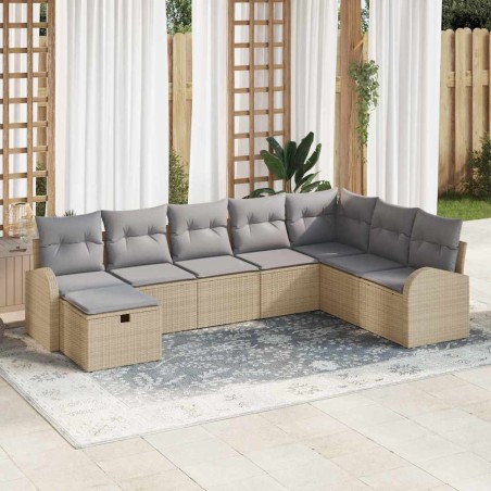 vidaXL Set divano da giardino 8 pezzi con cuscini beige in rattan sintetico