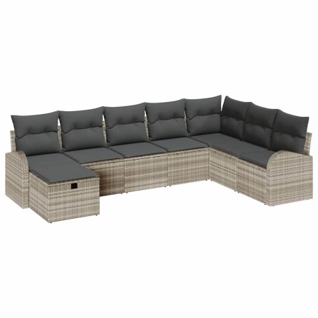 vidaXL Set da giardino 8 pezzi con cuscini grigio chiaro in poly rattan