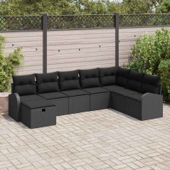vidaXL Set di divani da giardino in 8 pezzi con cuscini neri in polyrattan