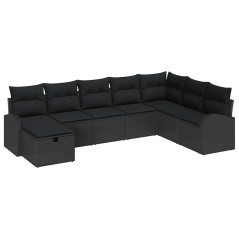 vidaXL Set di divani da giardino in 8 pezzi con cuscini neri in polyrattan