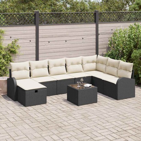 vidaXL Set di divani da giardino 9 pezzi con cuscini in rattan poliestere nero