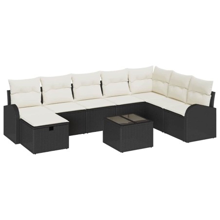 vidaXL Set di divani da giardino 9 pezzi con cuscini in rattan poliestere nero