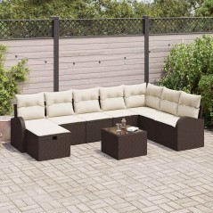 vidaXL Set Giardino 9 Pezzi con Cuscini in Poly Rattan Marrone