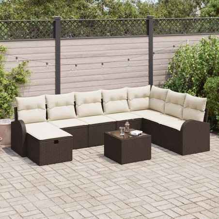 vidaXL Set Giardino 9 Pezzi con Cuscini in Poly Rattan Marrone