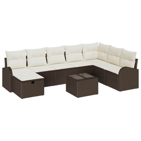 vidaXL Set Giardino 9 Pezzi con Cuscini in Poly Rattan Marrone