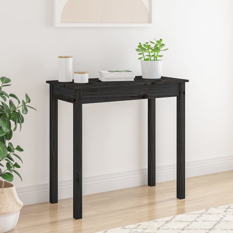 Tavolo Consolle Nero 80x40x75 cm in Legno Massello di Pino Tavolo Consolle Nero 80x40x75 cm in Legno Massello di Pino