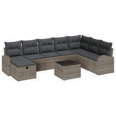 vidaXL Set di divani da giardino in 9 pezzi con cuscini grigi in rattan sintetico