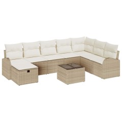 vidaXL Set divano giardino 9 pezzi con cuscini beige in rattan sintetico