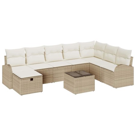 vidaXL Set divano giardino 9 pezzi con cuscini beige in rattan sintetico