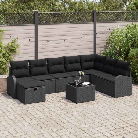 vidaXL Set Giardino 9 Pezzi con cuscini in rattan sintetico nero