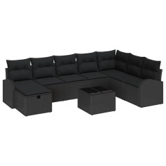 vidaXL Set Giardino 9 Pezzi con cuscini in rattan sintetico nero