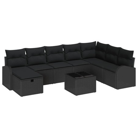 vidaXL Set Giardino 9 Pezzi con cuscini in rattan sintetico nero