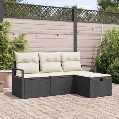 vidaXL Set di Divani da Giardino a 4 Pezzi con Cuscini Neri in Rattan Polipropilene