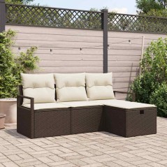 vidaXL Set di divani da giardino a 4 pezzi con cuscini marroni in rattan sintetico