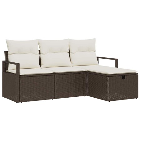 vidaXL Set di divani da giardino a 4 pezzi con cuscini marroni in rattan sintetico