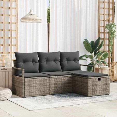 vidaXL Set di divani da giardino a 4 pezzi con cuscini grigi in rattan sintetico