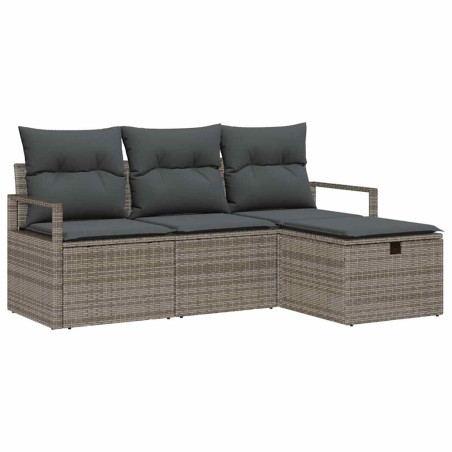 vidaXL Set di divani da giardino a 4 pezzi con cuscini grigi in rattan sintetico