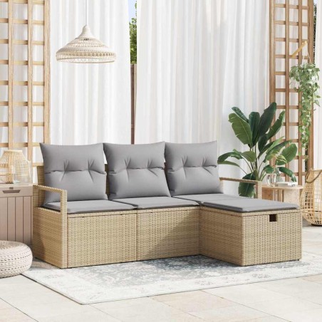 vidaXL Set di Divani da Giardino a 4 Pezzi con Cuscini Beige in Rattan Sintetico