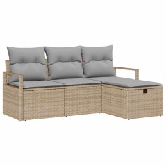 vidaXL Set di Divani da Giardino a 4 Pezzi con Cuscini Beige in Rattan Sintetico