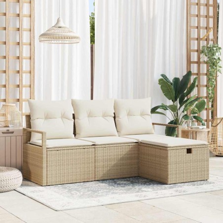 vidaXL Set di divani da giardino 4 pezzi con cuscini beige in polirattan