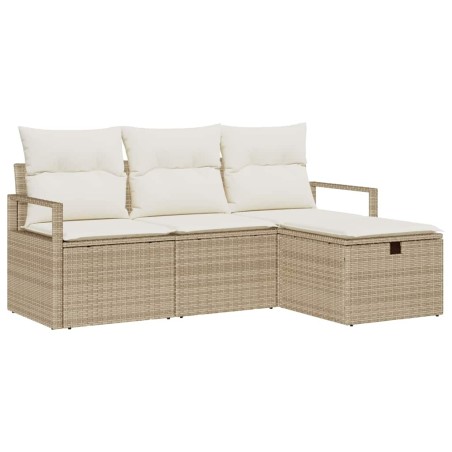 vidaXL Set di divani da giardino 4 pezzi con cuscini beige in polirattan