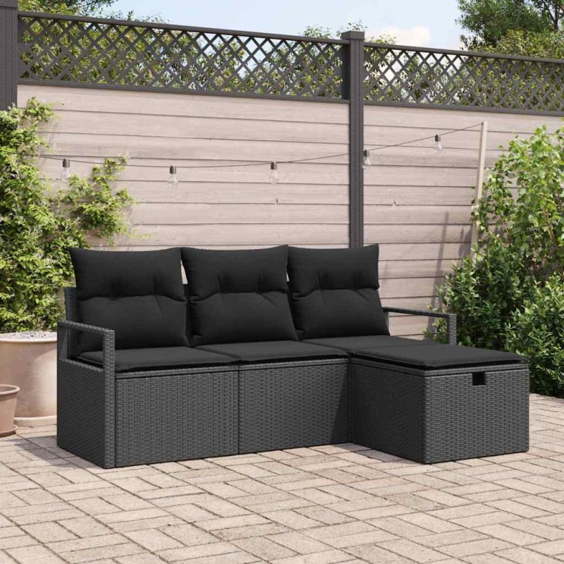 vidaXL Set da Giardino in 4 Pezzi con Cuscini Neri in Rattan Sintetico vidaXL Set da Giardino in 4 Pezzi con Cuscini Neri in Rattan Sintetico