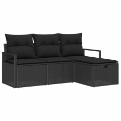 vidaXL Set da Giardino in 4 Pezzi con Cuscini Neri in Rattan Sintetico