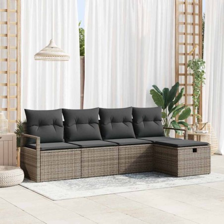 vidaXL Set di divano da giardino 5 pezzi con cuscini grigi in rattan