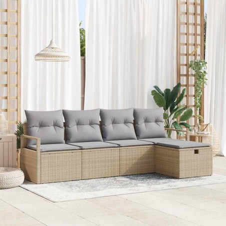 vidaXL Set di divani da giardino 5 pezzi con cuscini beige in rattan