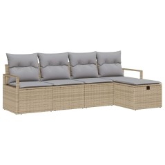 vidaXL Set di divani da giardino 5 pezzi con cuscini beige in rattan