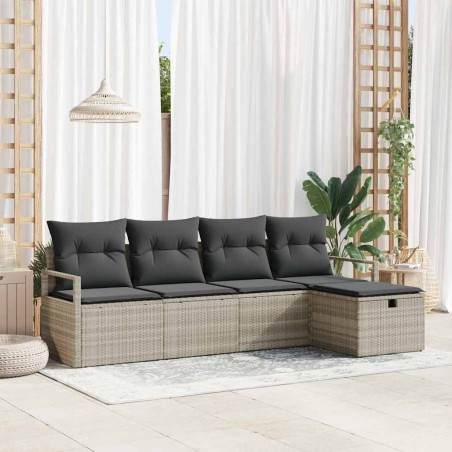 vidaXL Set divano da giardino 5 pezzi con cuscini in polirattan grigio chiaro