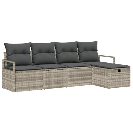 vidaXL Set divano da giardino 5 pezzi con cuscini in polirattan grigio chiaro