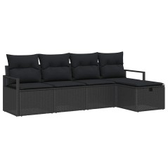 vidaXL Set divano da giardino 5 pezzi con cuscini in rattan sintetico nero