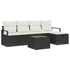 vidaXL Set da Giardino 6 Pezzi con Cuscini Neri in Rattan e Poliestere