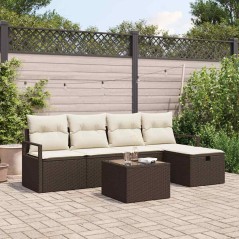 vidaXL Set di divani da giardino 6 pezzi con cuscini marroni in rattan sintetico