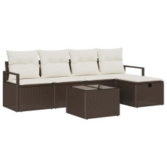 vidaXL Set di divani da giardino 6 pezzi con cuscini marroni in rattan sintetico