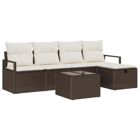 vidaXL Set di divani da giardino 6 pezzi con cuscini marroni in rattan sintetico