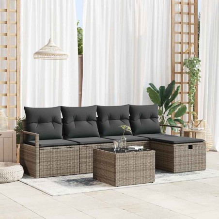 vidaXL Set di divani da giardino 6 pezzi con cuscini grigi in polirattan