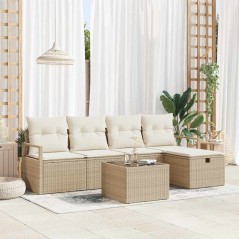 vidaXL Set da giardino 6 pezzi con cuscini beige in rattan poliestere.