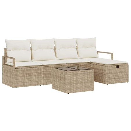 vidaXL Set da giardino 6 pezzi con cuscini beige in rattan poliestere.