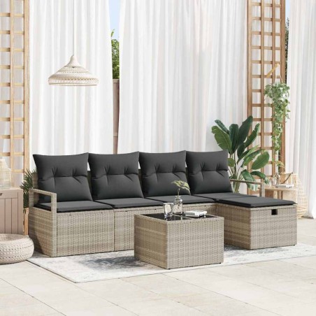 vidaXL Set da giardino 6 pezzi con cuscini, rattan grigio chiaro