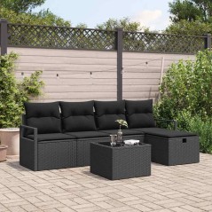 vidaXL Set di divano da giardino 6 pezzi con cuscini in polyrattan nero.