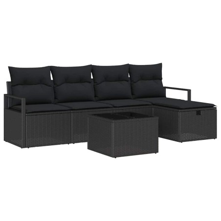 vidaXL Set di divano da giardino 6 pezzi con cuscini in polyrattan nero.