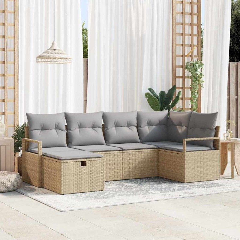 vidaXL Set di divano da giardino , 6 pezzi con cuscini beige in rattan sintetico vidaXL Set di divano da giardino , 6 pezzi con cuscini beige in rattan sintetico