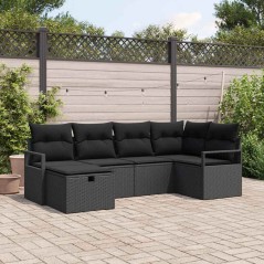 vidaXL Set giardino in 6 pezzi con cuscini, rattan nero