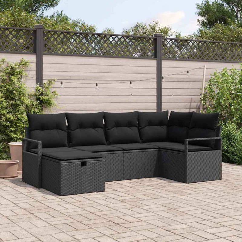 vidaXL Set giardino in 6 pezzi con cuscini, rattan nero