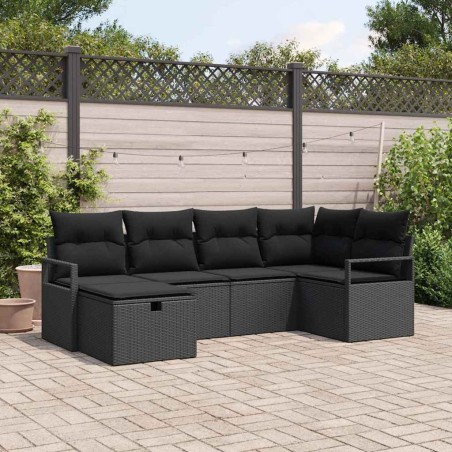 vidaXL Set giardino in 6 pezzi con cuscini, rattan nero
