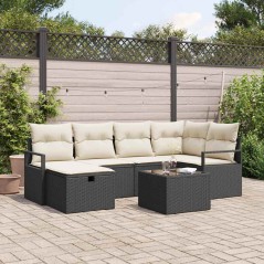 vidaXL Set da giardino in rattan sintetico nero con cuscini, 7 pezzi