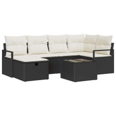 vidaXL Set da giardino in rattan sintetico nero con cuscini, 7 pezzi